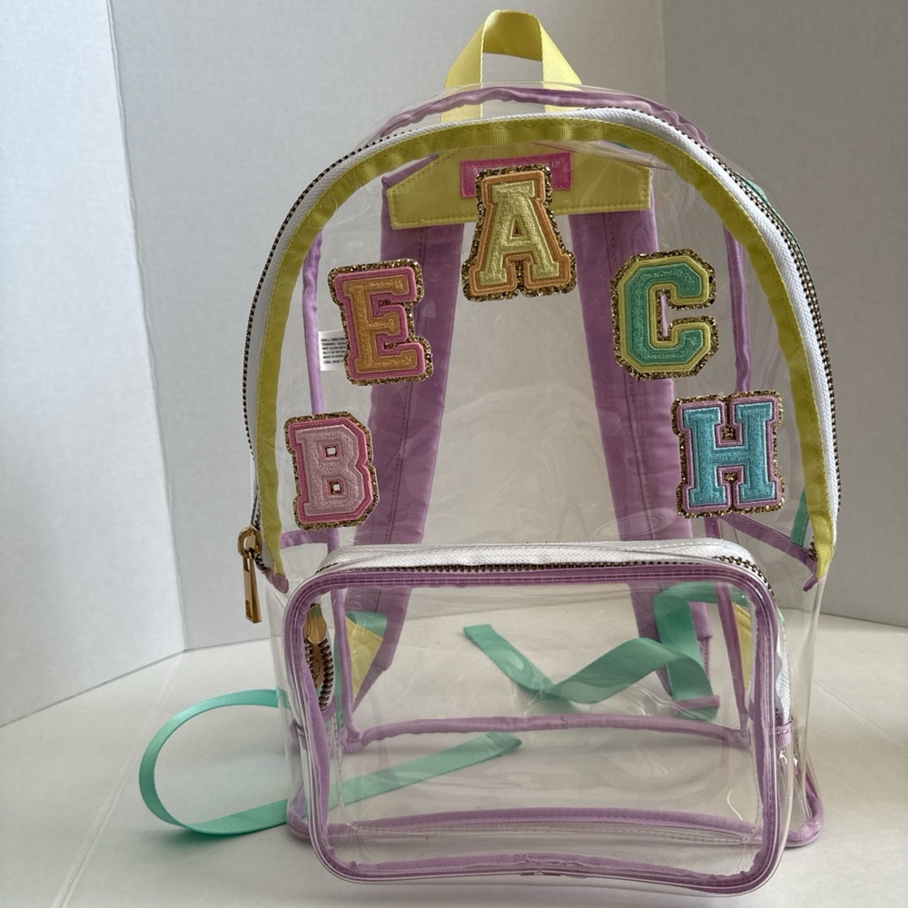Stoney Clover Clear Backpack with Pastel Letter Patches - Purple & Yellow
